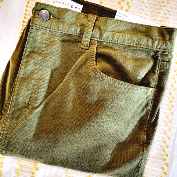 LOFT Corduroy Skinny High Rise Olive Green Pants Size 12 NWT - Picture 1 of 5